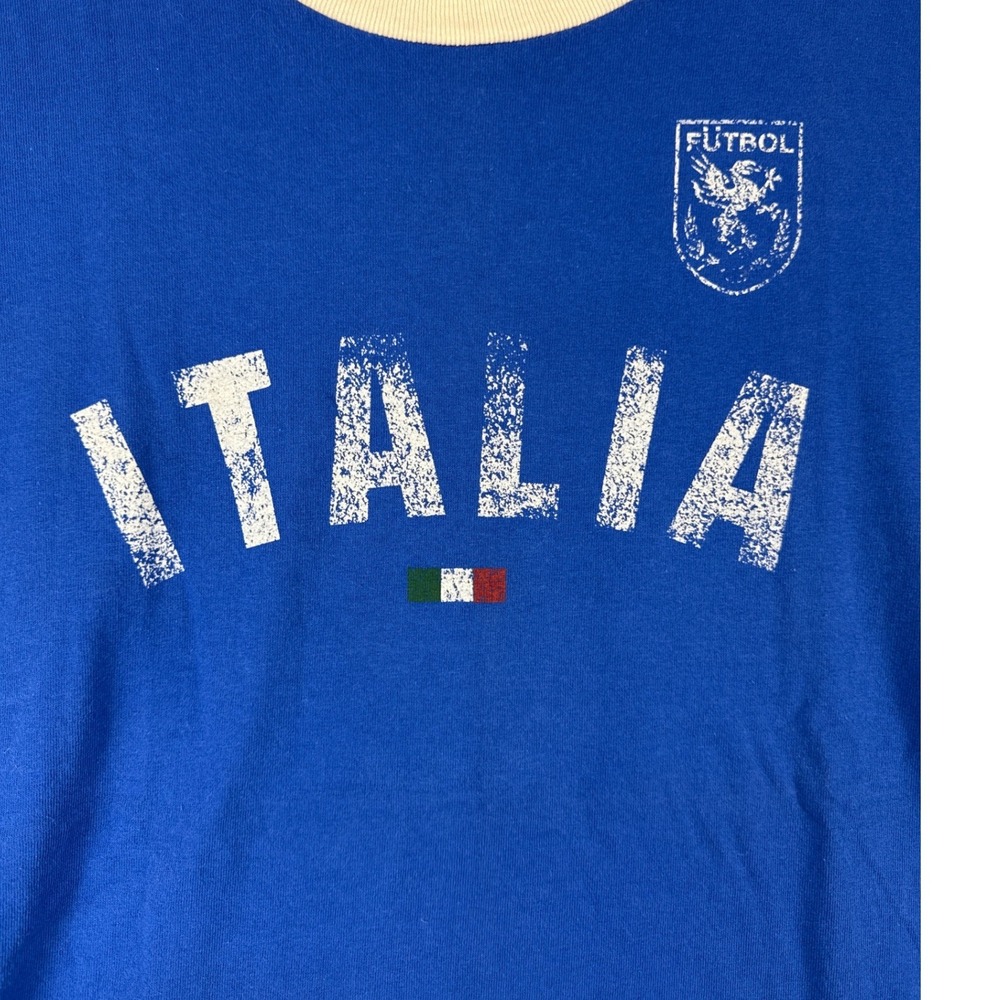 Italia Futbol Soccer Ringer T-Shirt Blue White Distressed Graphic Mens Large - Picture 2 of 6